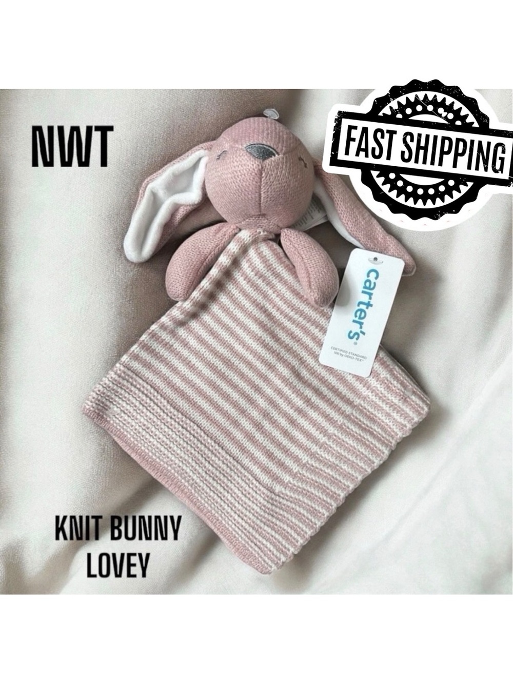 NEW Carter's Knit Rabbit Baby Security Blanket Bunny Pink Lovey Girls FAST SHIP